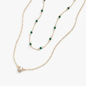 Gemstone Delicate Horseshoe Necklace, Reconstituted Malachite