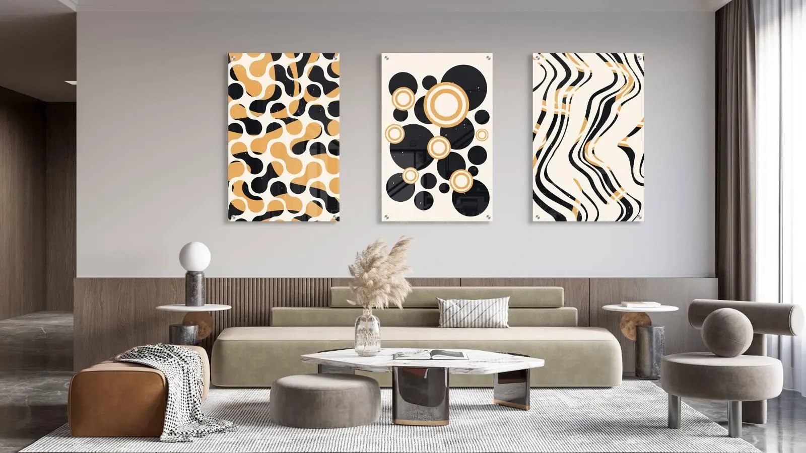 Geometrical Abstract Shapes Set of 3 Prints Modern Wall Art Modern Artwork