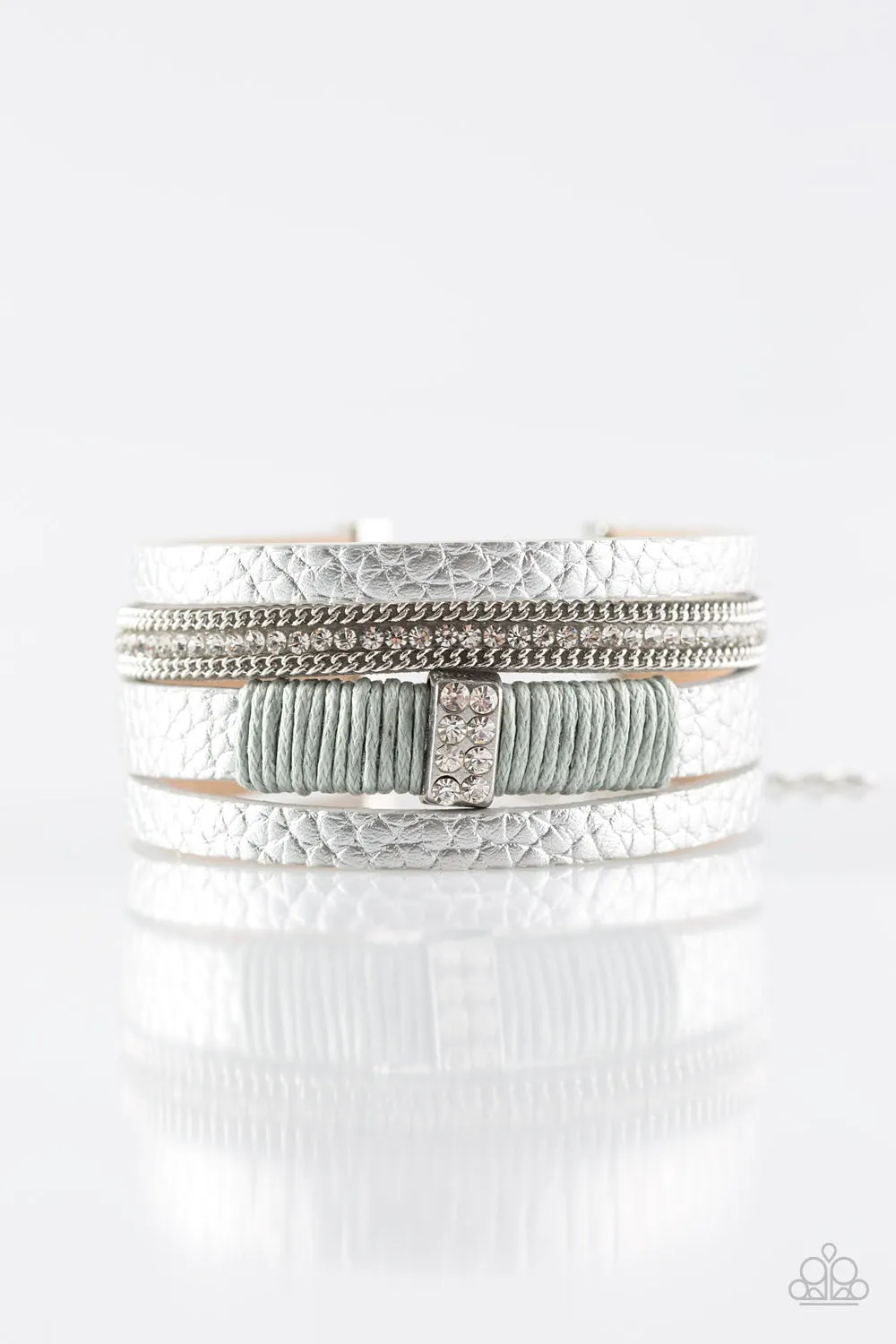 Glamor-azzi - Silver Leather Urban Paparazzi Jewelry Bracelet