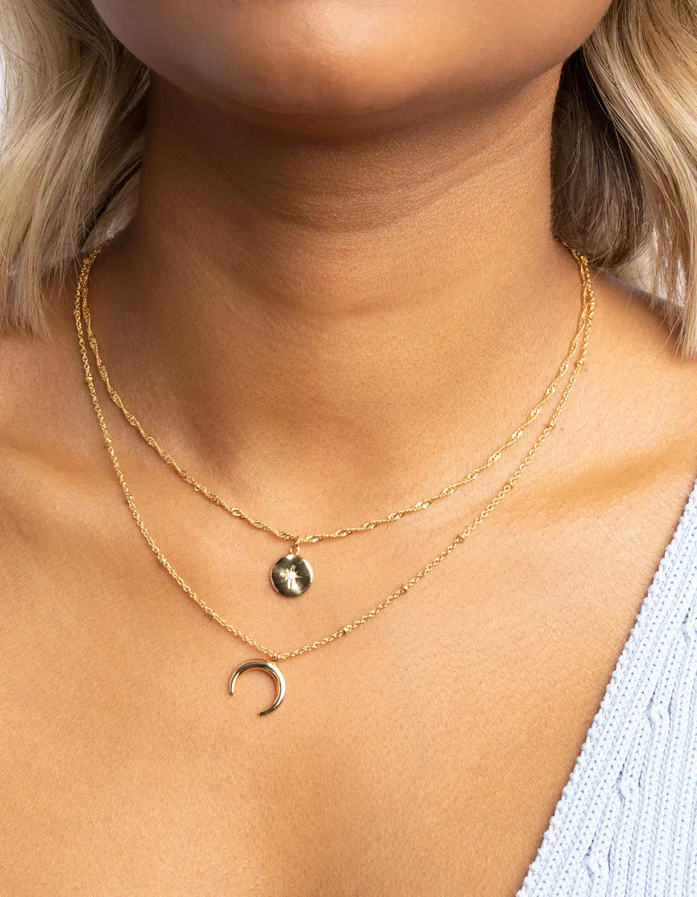 Gold Plated Celestial Layered Necklace