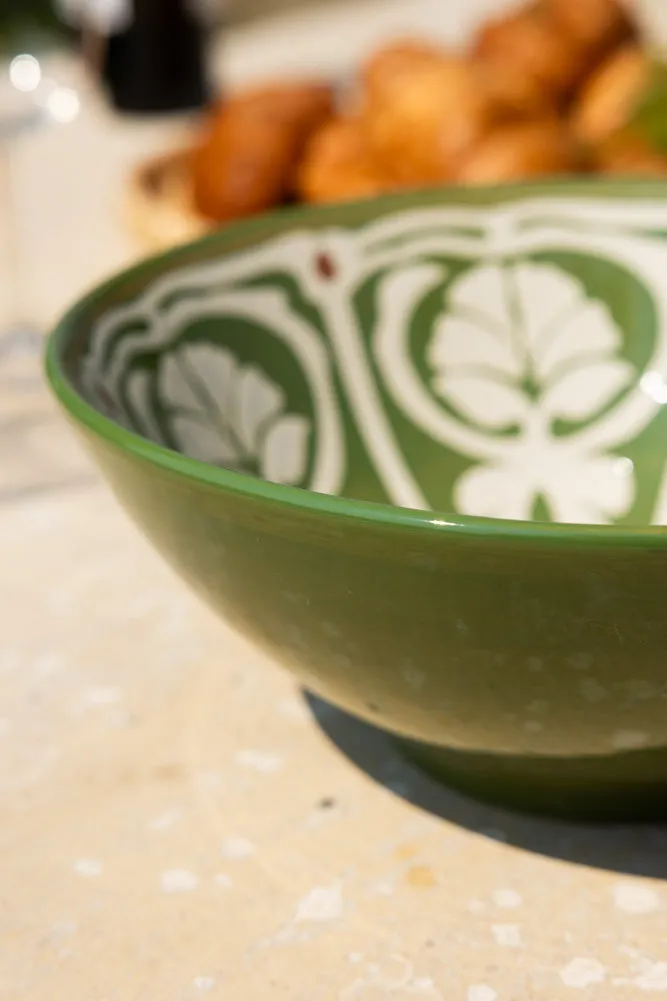 Rustic Green and White Salad Bowl