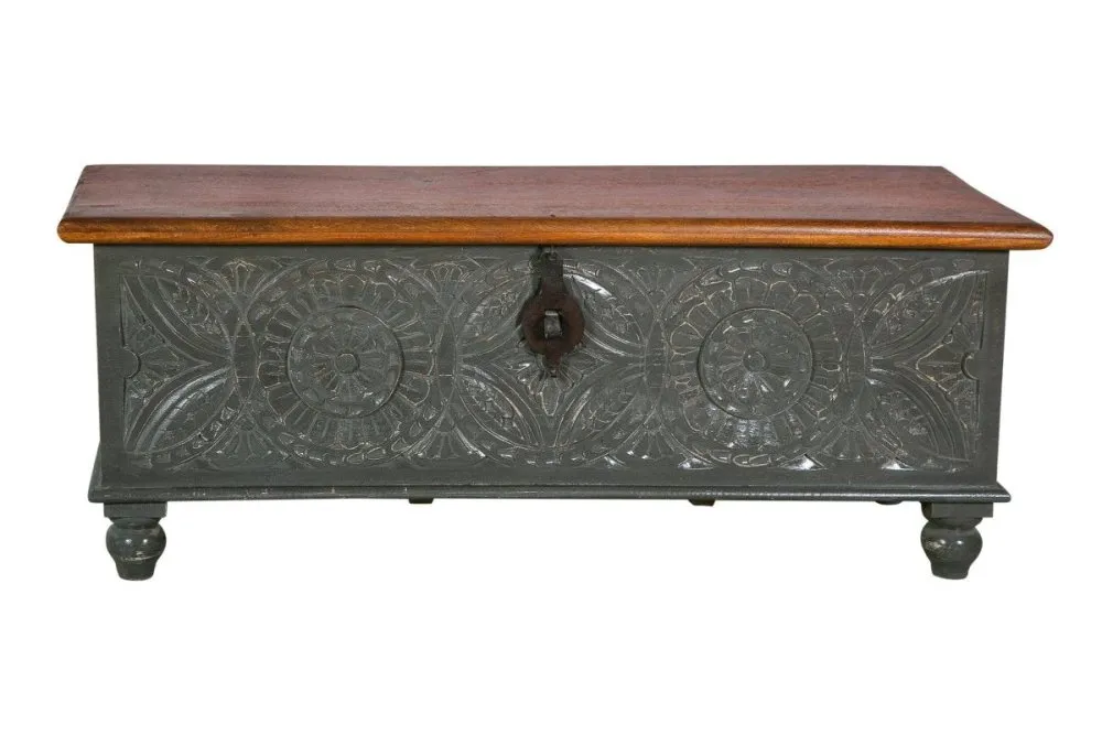 Hand Carved natural wood Trunk Grey and Natural