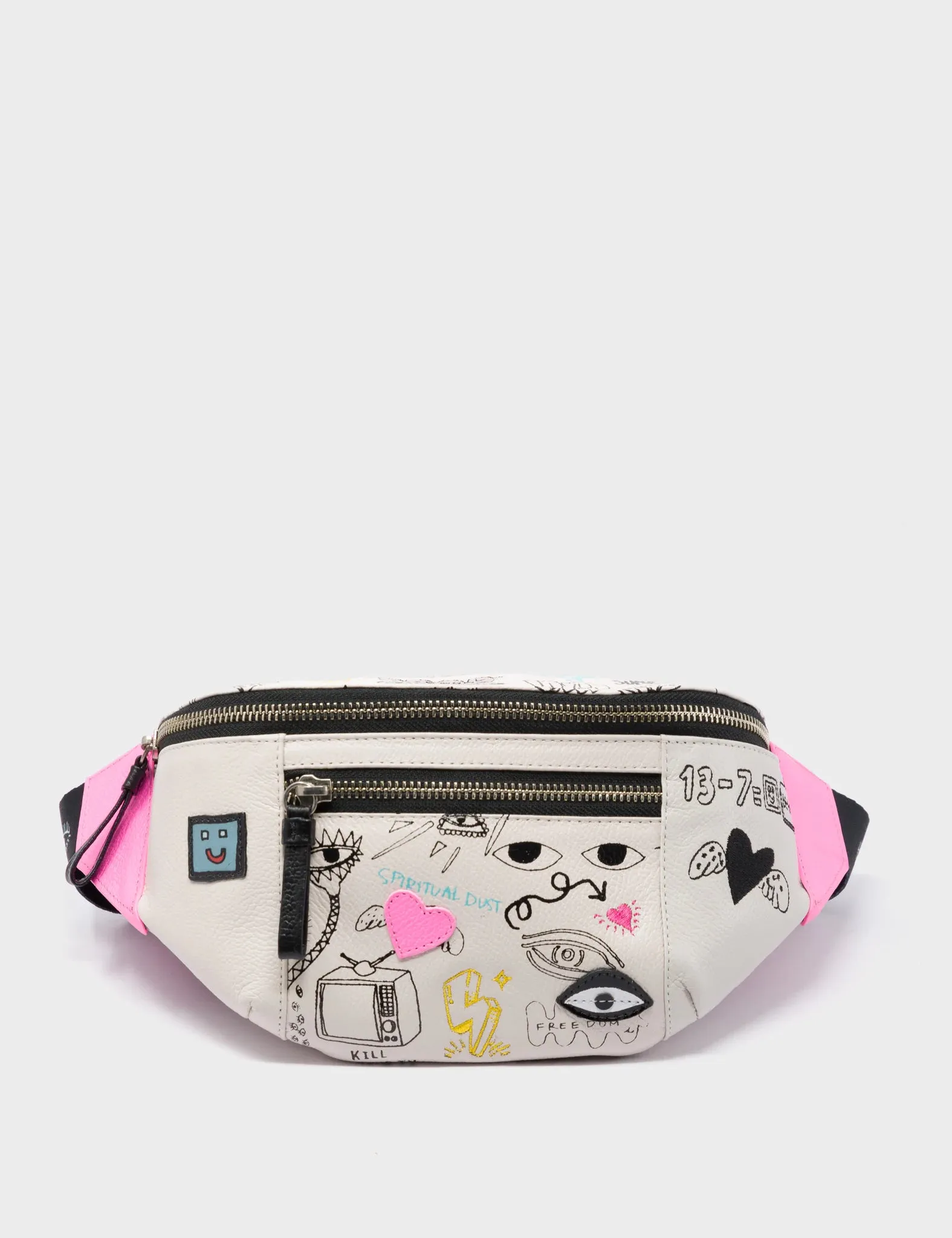 Harold Fanny Pack Cream Leather - Urban Doodles Print