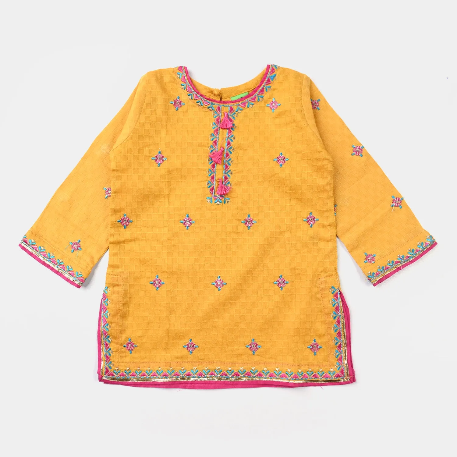 Infant Girls Jacquard EMB 2PC Suit Delicate-Mustard