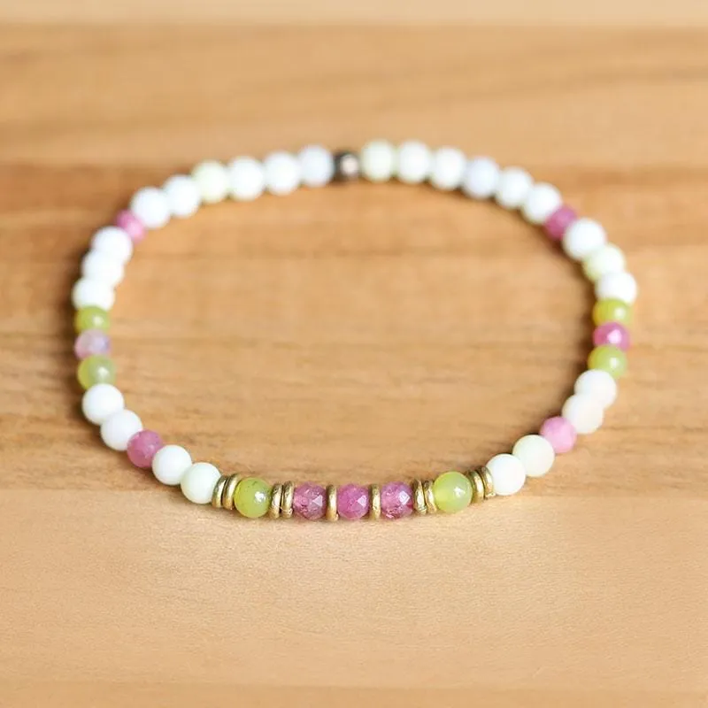 Jade and Pink Tourmaline Delicate Bracelet *Final Sale*