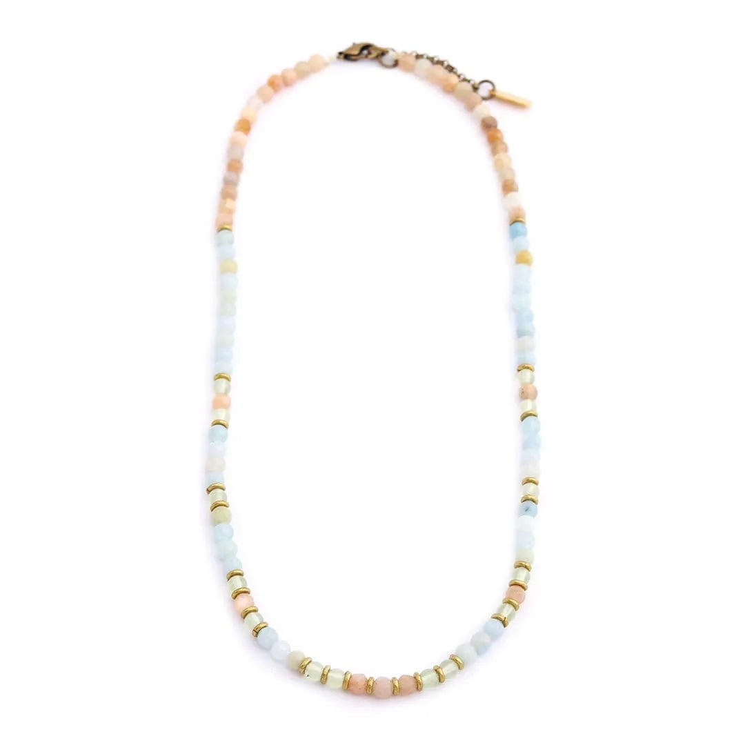 Joy and Calm Aquamarine Sunstone and Prehnite Delicate Necklace