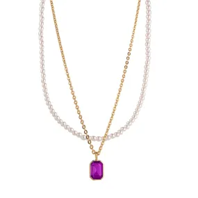 KNIGHT & DAY - Pearl & Amethyst Layered Necklace