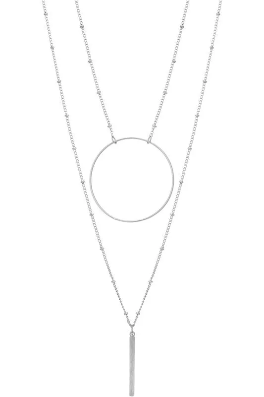 Layered Circle Bar Pendant- Silver