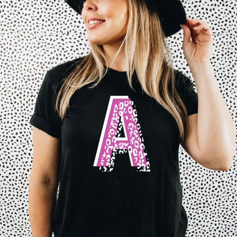 Layered Leopard Initial Ladies Tee / Raglan