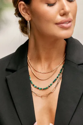 Layered Necklace - Green/Gold/Black