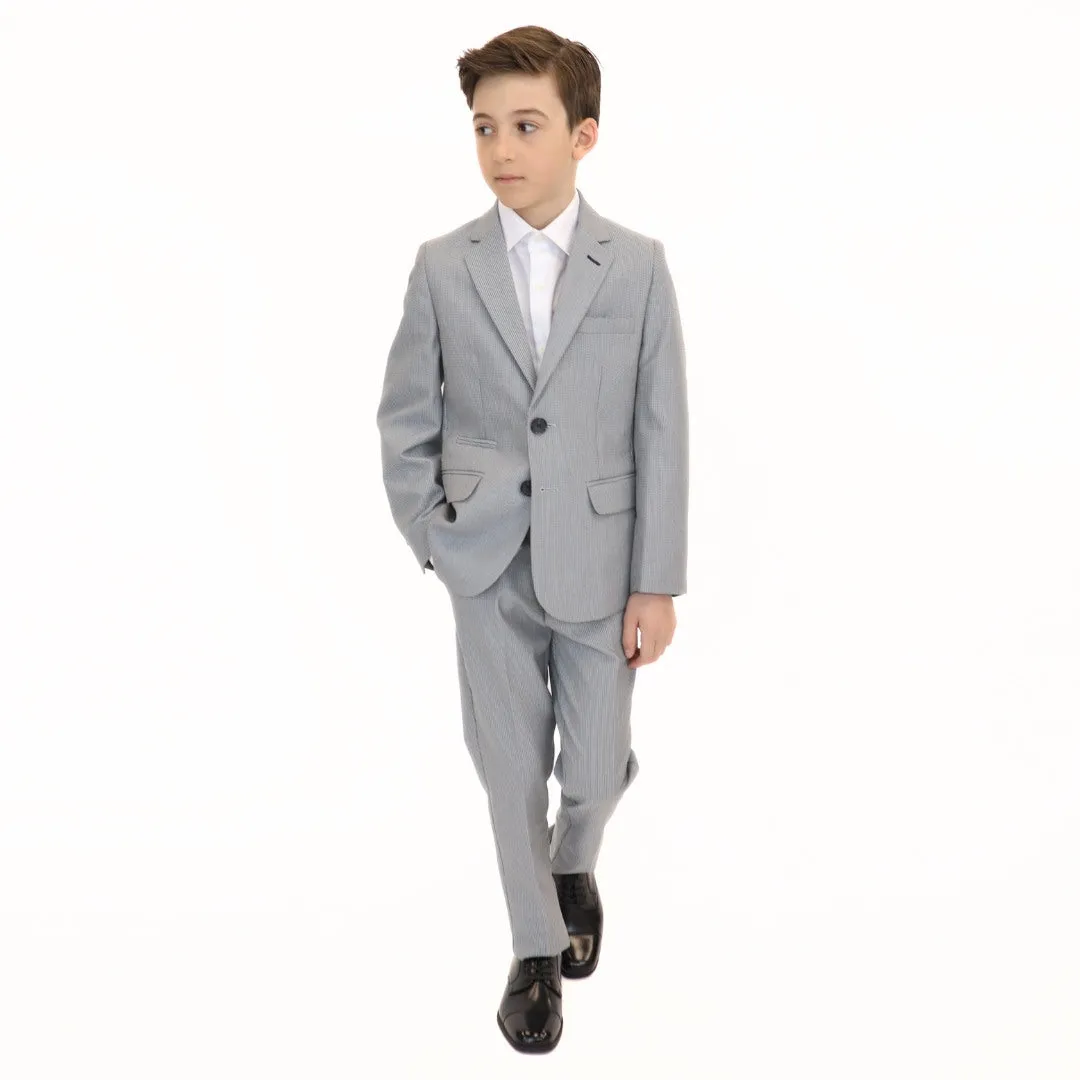 Leo & Zachary Boys Slim Cooled Basket Weave Suit_Blue 5828