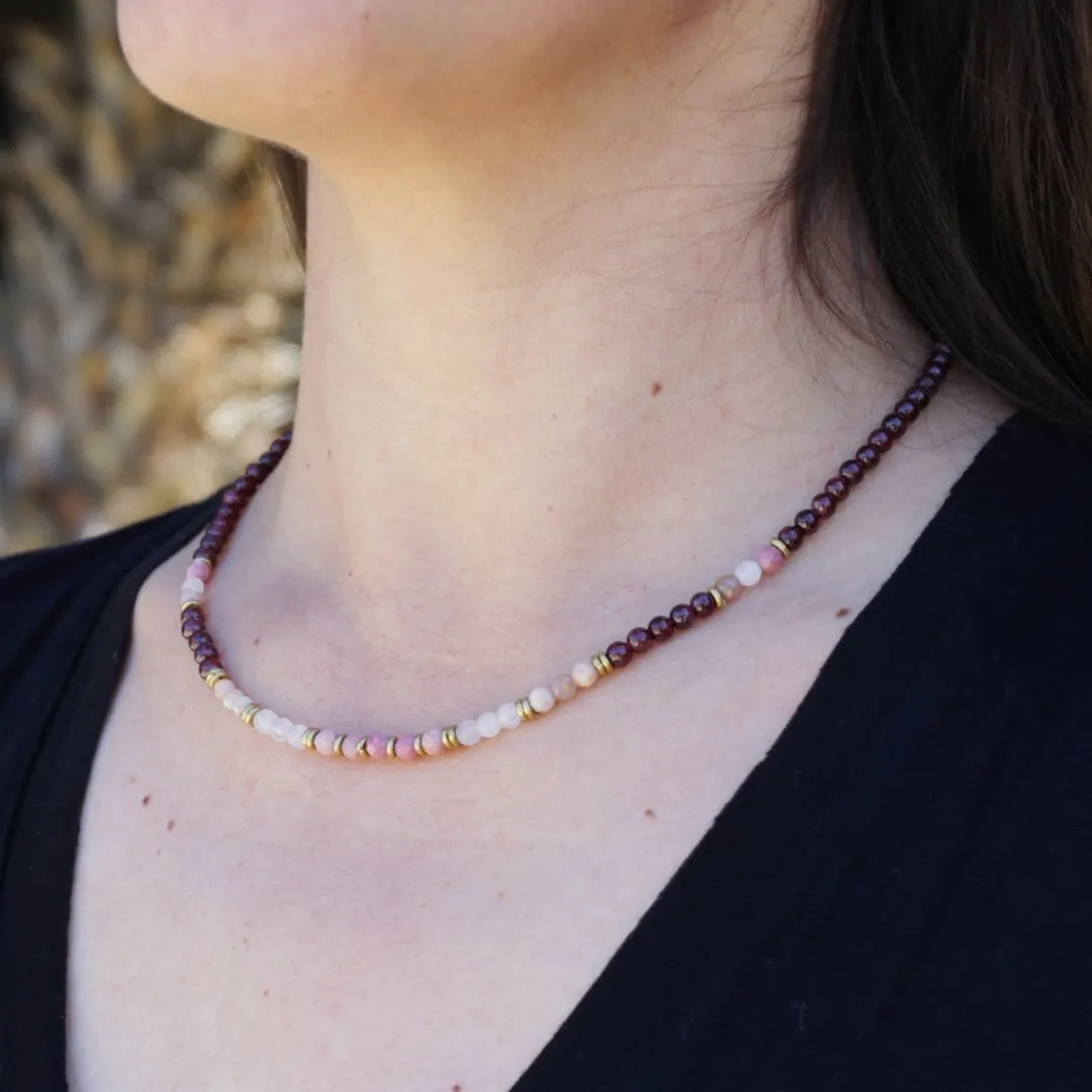 Love and Self Love Garnet and Rose Quartz Delicate Necklace