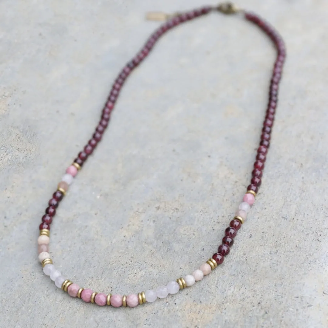 Love and Self Love Garnet and Rose Quartz Delicate Necklace