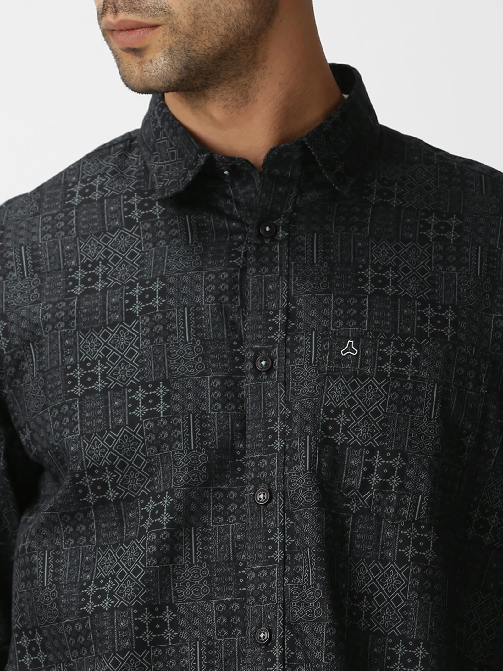 MEN'S BLACK PRINT SLIM FIT SHIRT