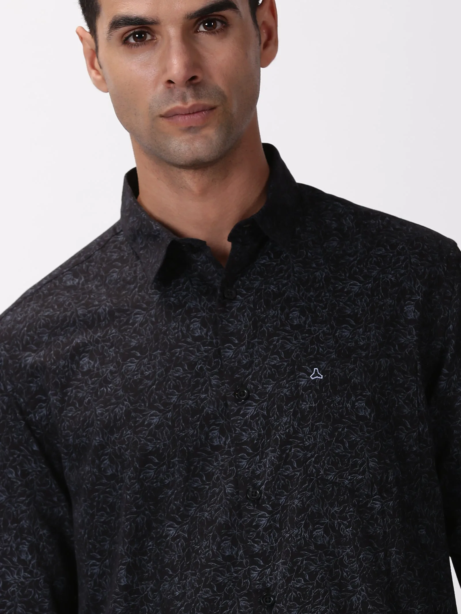 MEN'S BLACK PRINT SLIM FIT SHIRT