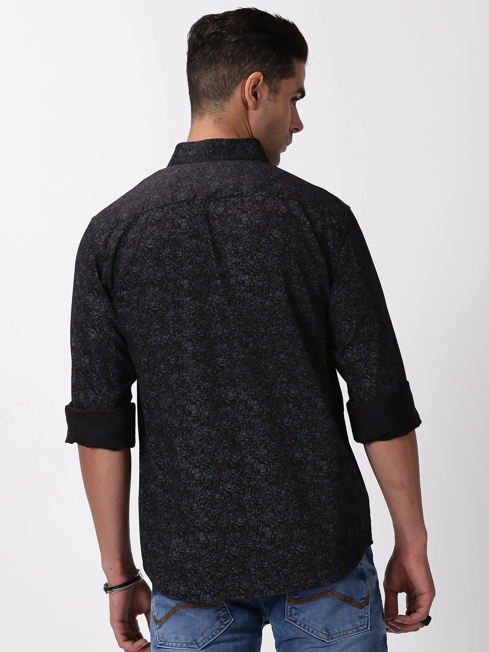 MEN'S BLACK PRINT SLIM FIT SHIRT