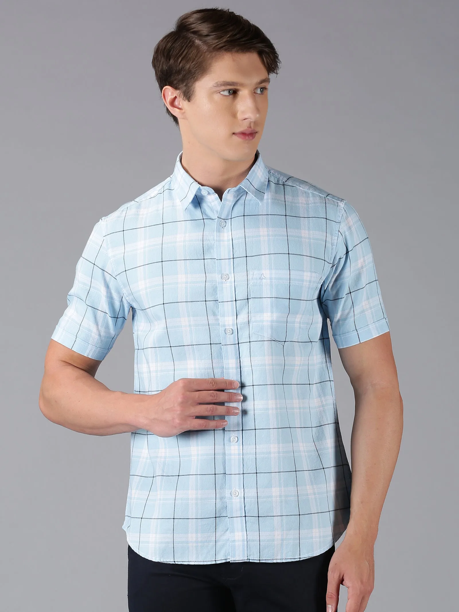 MEN'S BLUE CHECK SLIM FIT SHIRT