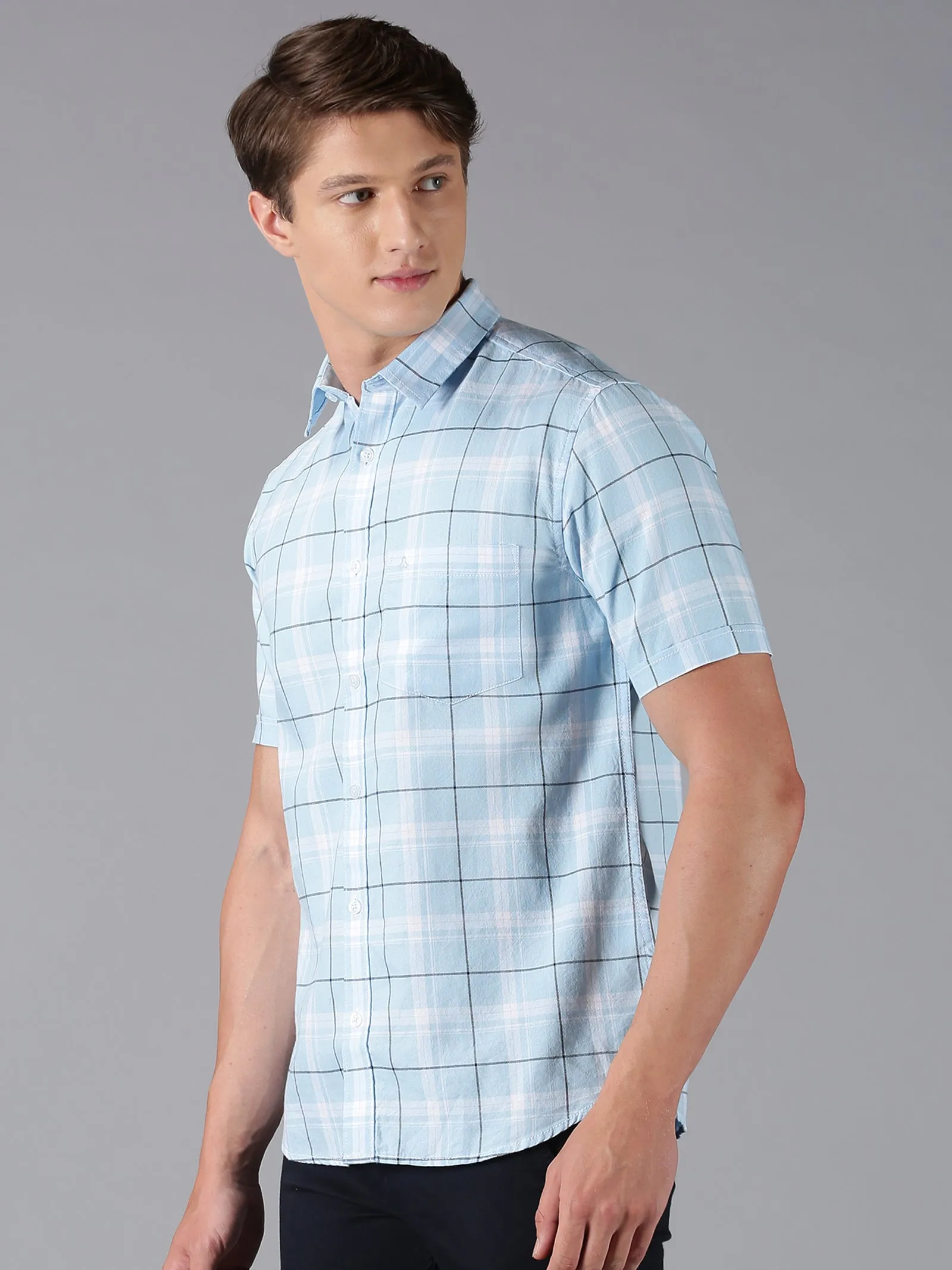 MEN'S BLUE CHECK SLIM FIT SHIRT