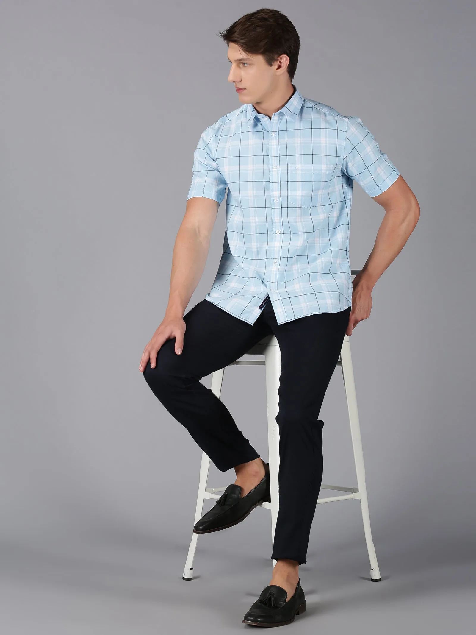 MEN'S BLUE CHECK SLIM FIT SHIRT