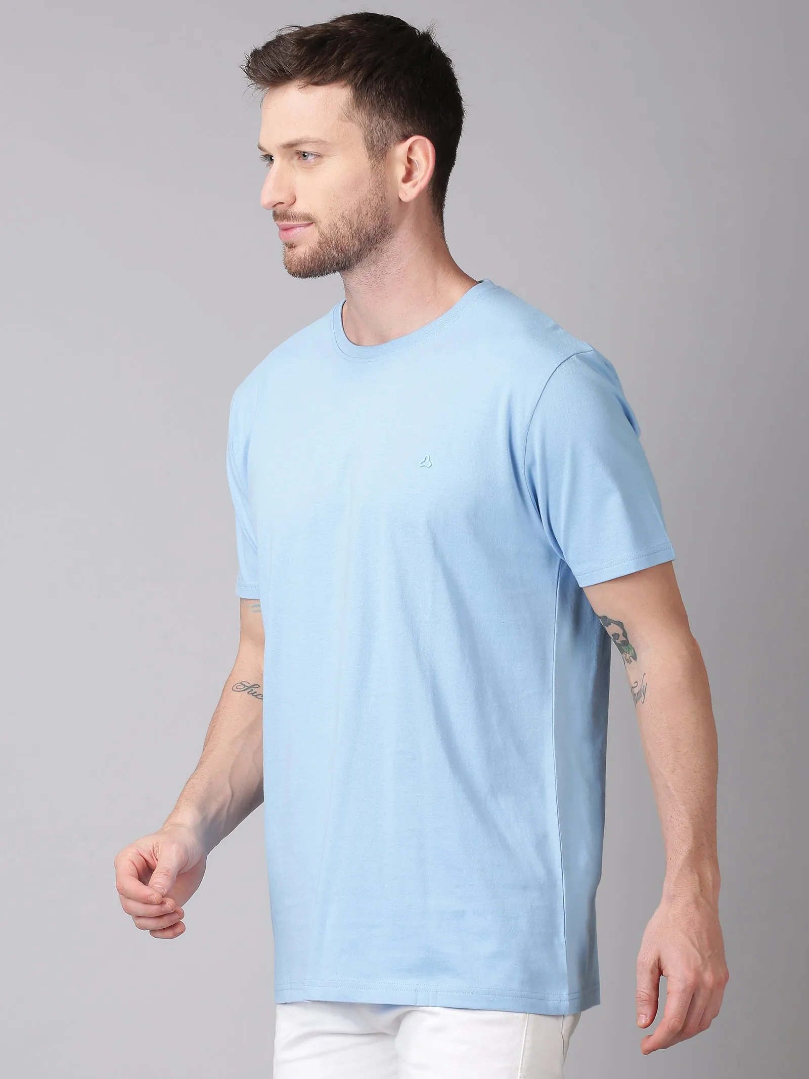 MEN'S BLUE SOLID SLIM FIT T.SHIRT