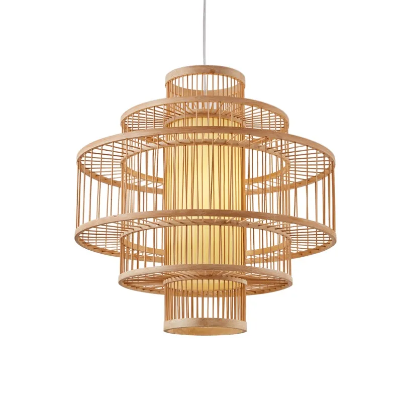 Modern Japanese Bamboo Cage Chandelier