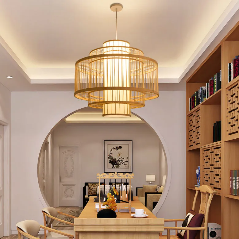 Modern Japanese Bamboo Cage Chandelier