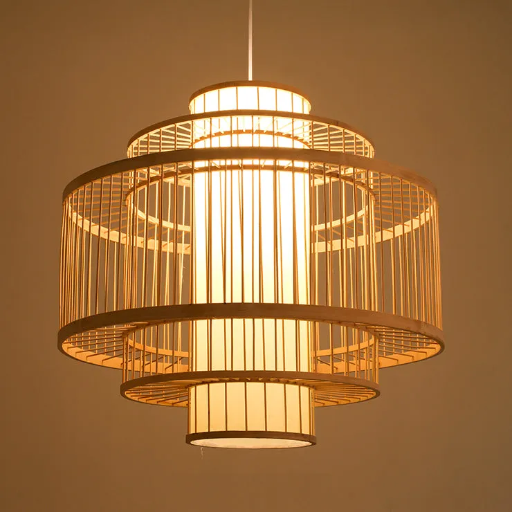 Modern Japanese Bamboo Cage Chandelier