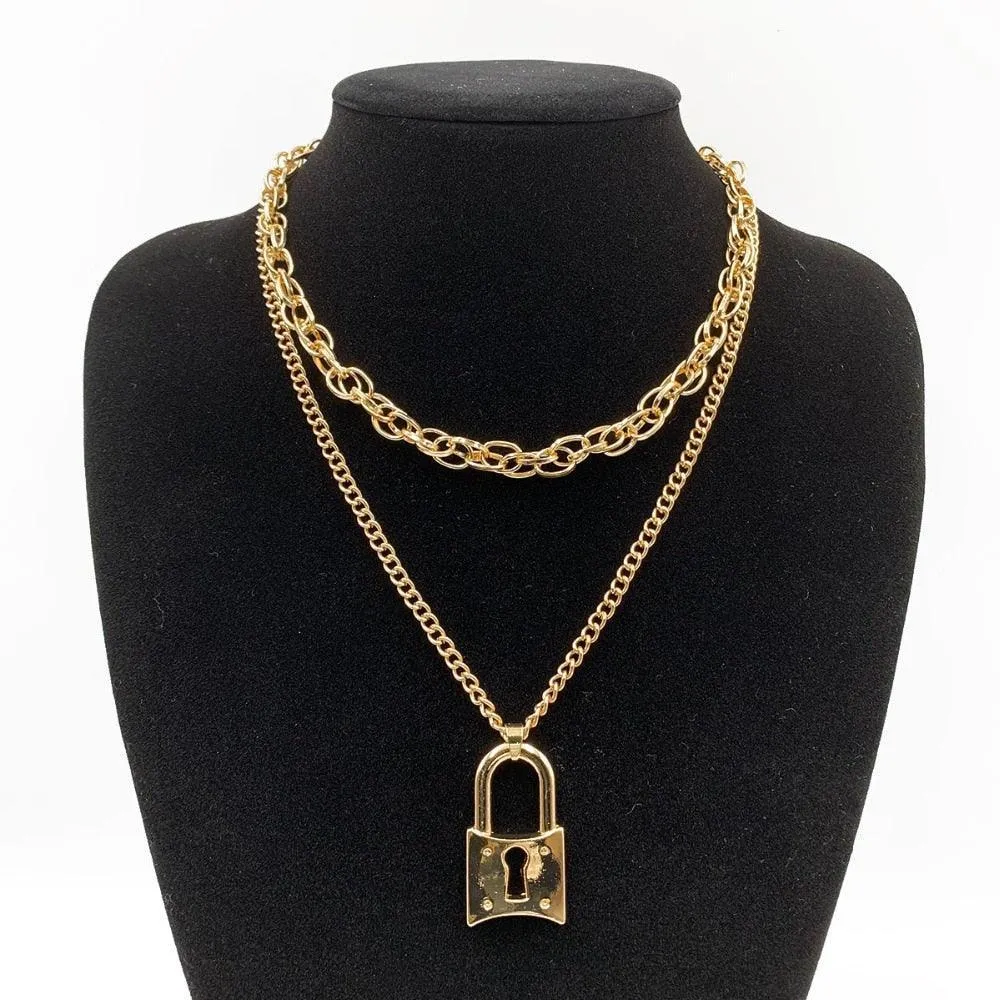 Multi-Layered Lock Pendant Necklace