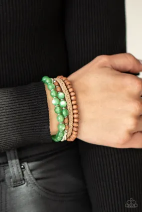 Paparazzi Down HOMESPUN - Green Cat's Eye Bead Urban Sliding Knot Closure Bracelet