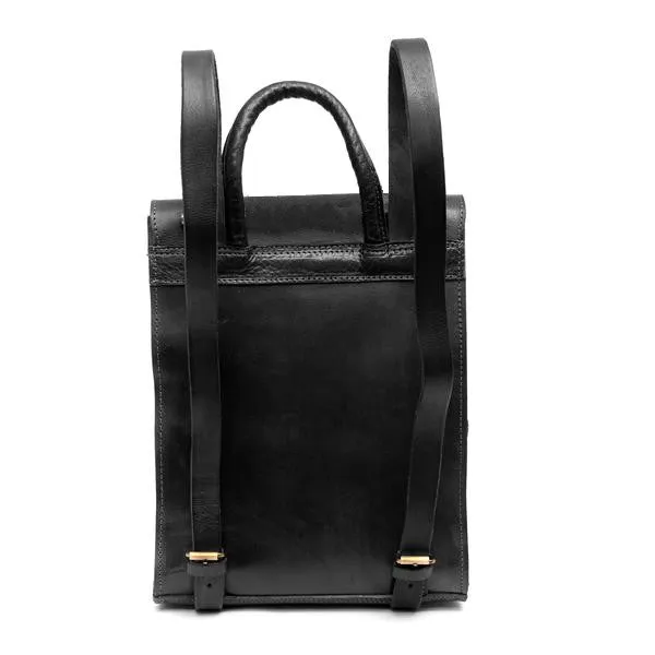 Paris Leather Slim Backpack - Black