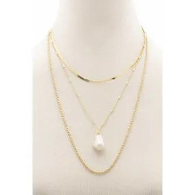 Pearl Herringbone Link Layered Necklace