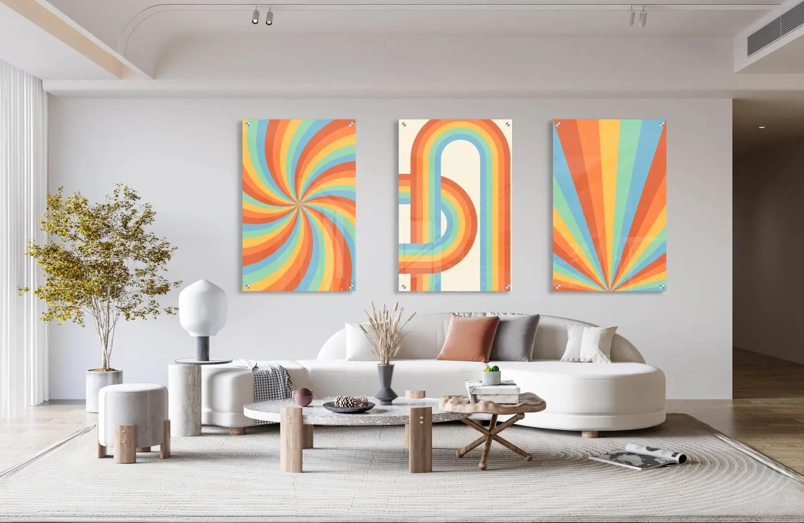 Rainbow Colors Pattern Set of 3 Prints Modern Wall Art Modern Artwork