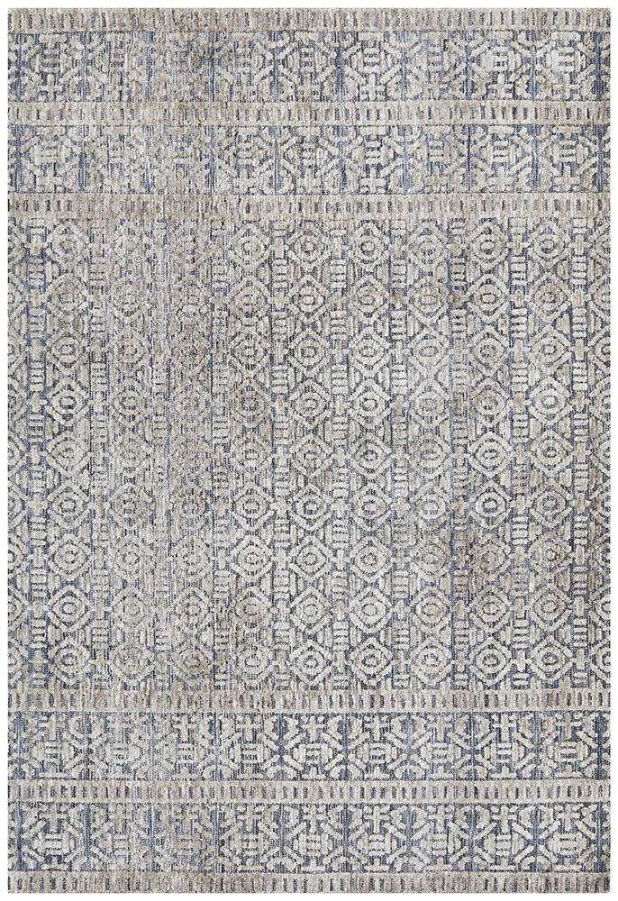 Rustic Casual Tribal Design Miriam Rug - Navy/Grey