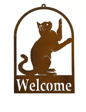 Rustic Cat Welcome Sign Garden Art