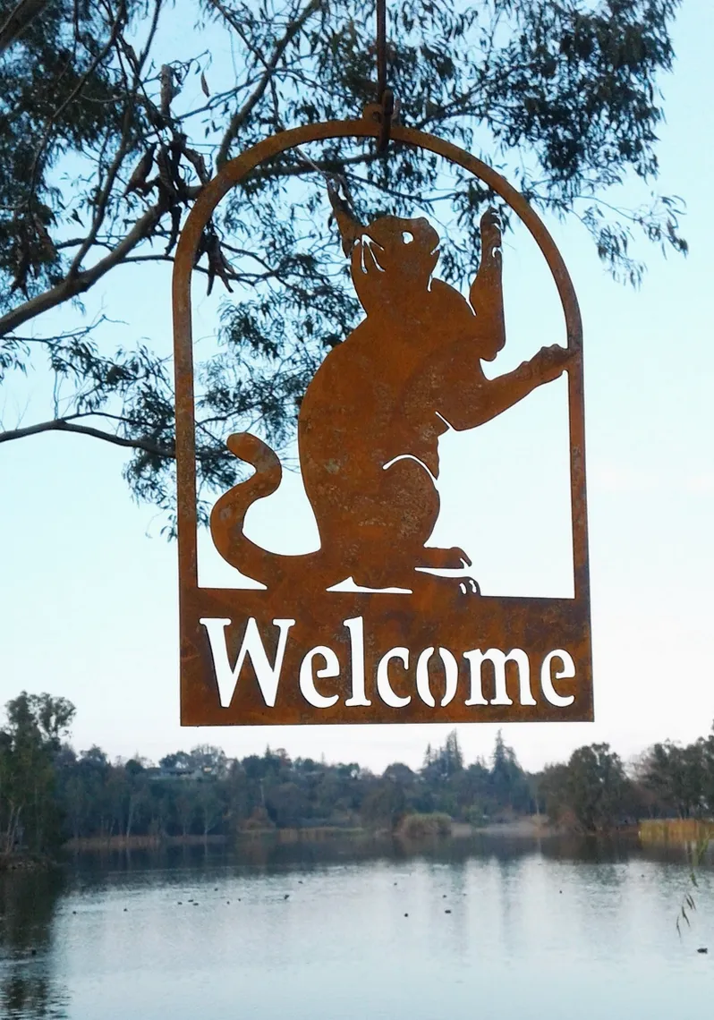 Rustic Cat Welcome Sign Garden Art