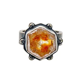 Rustic Citrine Slice Ring - size 8