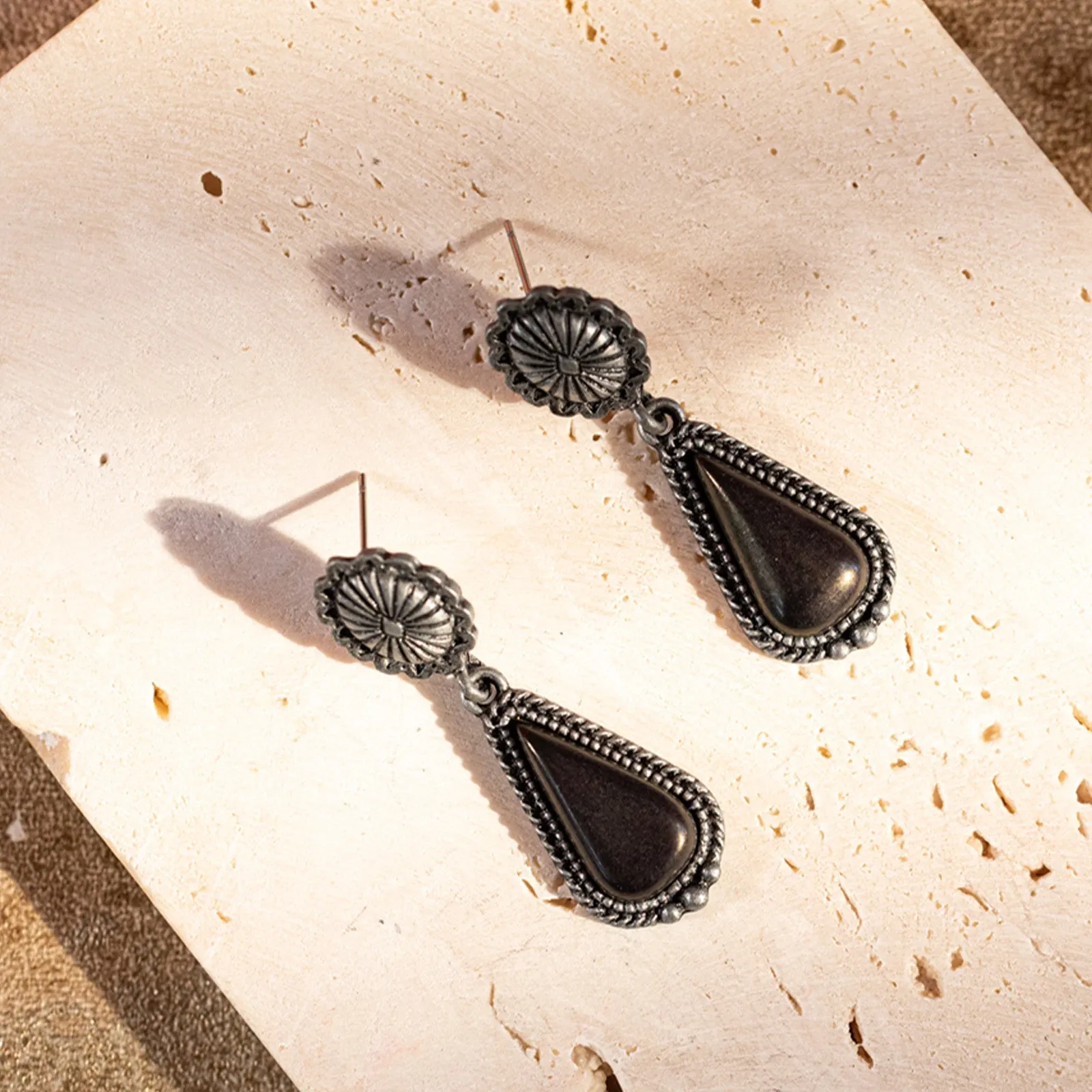 Rustic Couture Bohemian Natural Stone Tear Drop Earrings