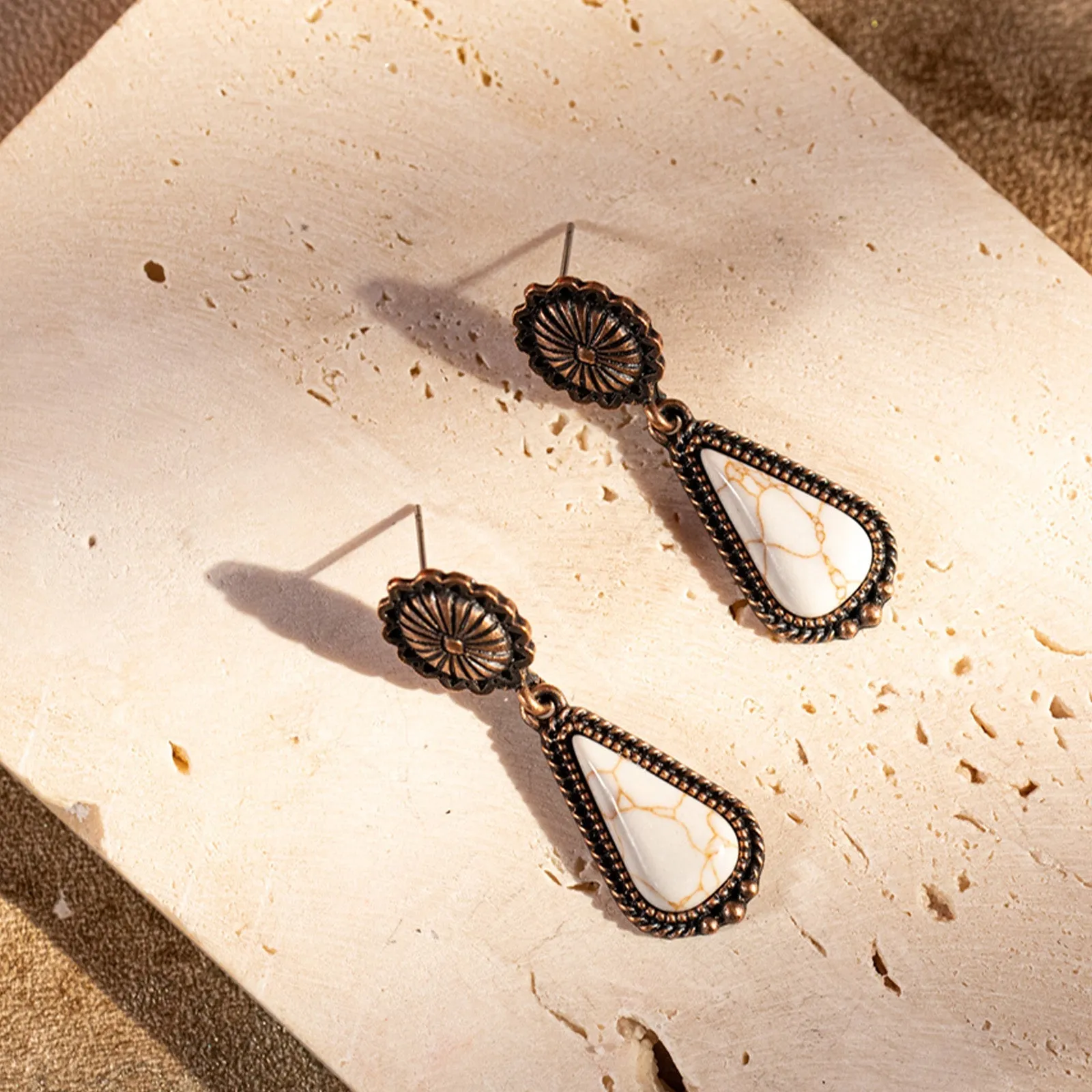 Rustic Couture Bohemian Natural Stone Tear Drop Earrings