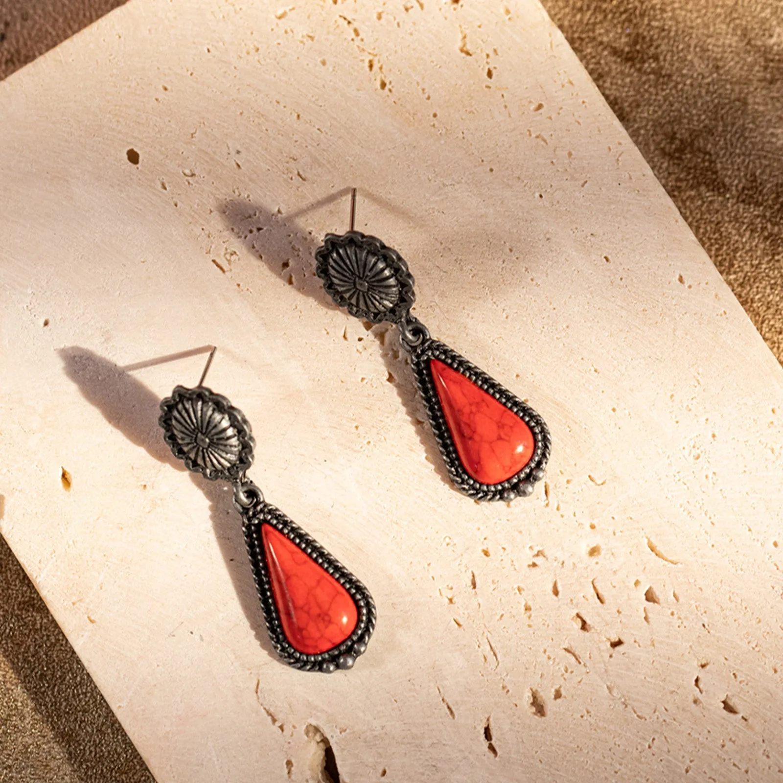 Rustic Couture Bohemian Natural Stone Tear Drop Earrings