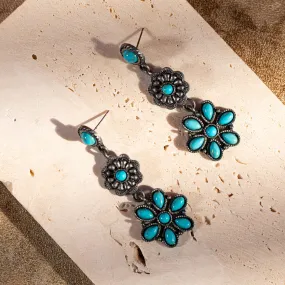 Rustic Couture Turquoise Squash Blossom Drop Earrings