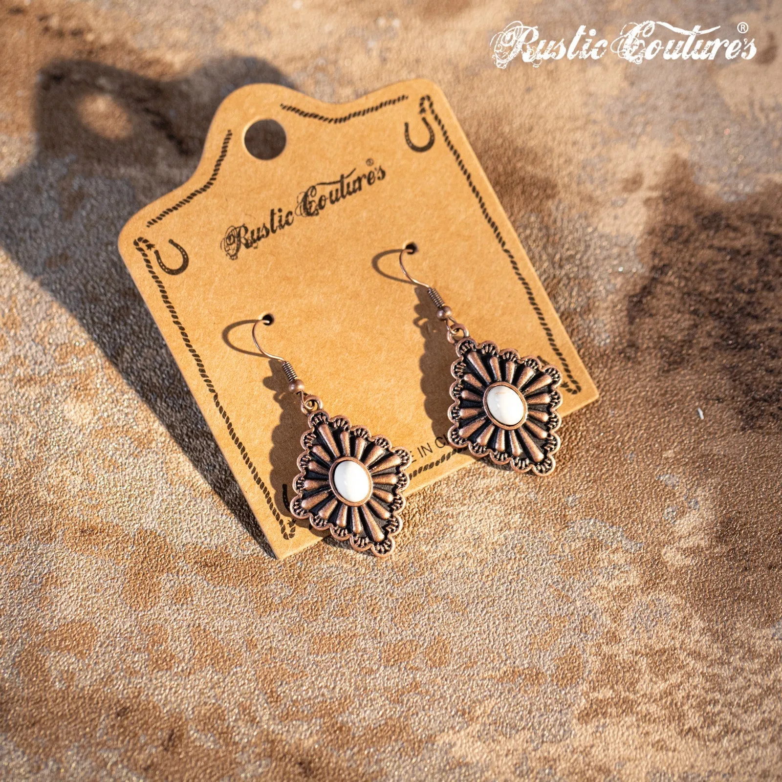 Rustic Couture's Bohemian Daisy Rhombus Nature Stone Drop Earring