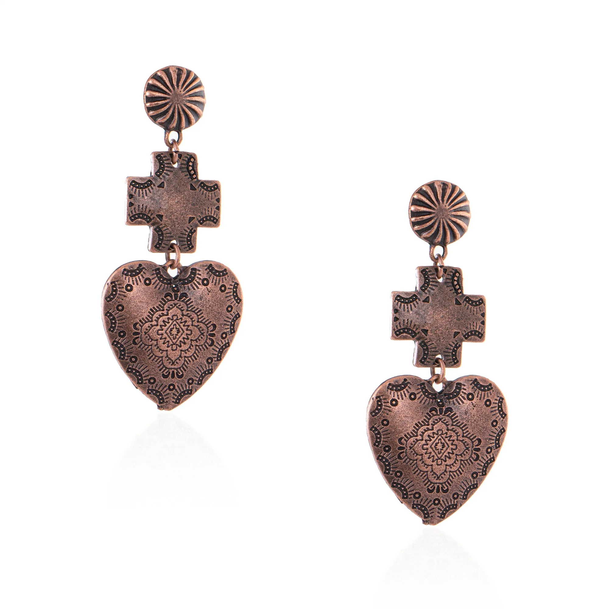 Rustic Couture's  Heart Earrings Etching Dangle & Drop