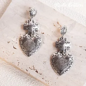 Rustic Couture's  Heart Earrings Etching Dangle & Drop