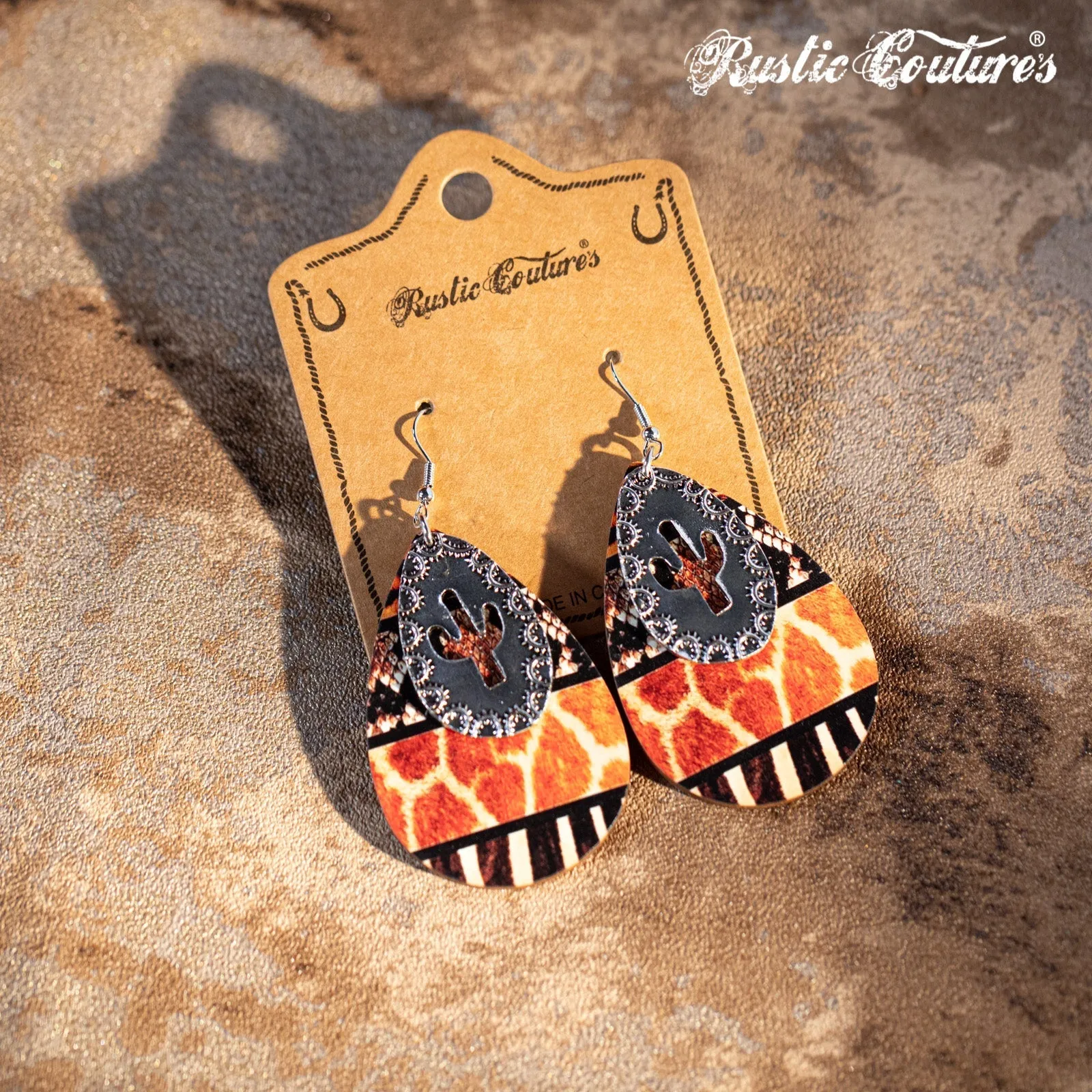 Rustic Couture's Metal Tear Drop Cactus Cut Out Dangling Earring