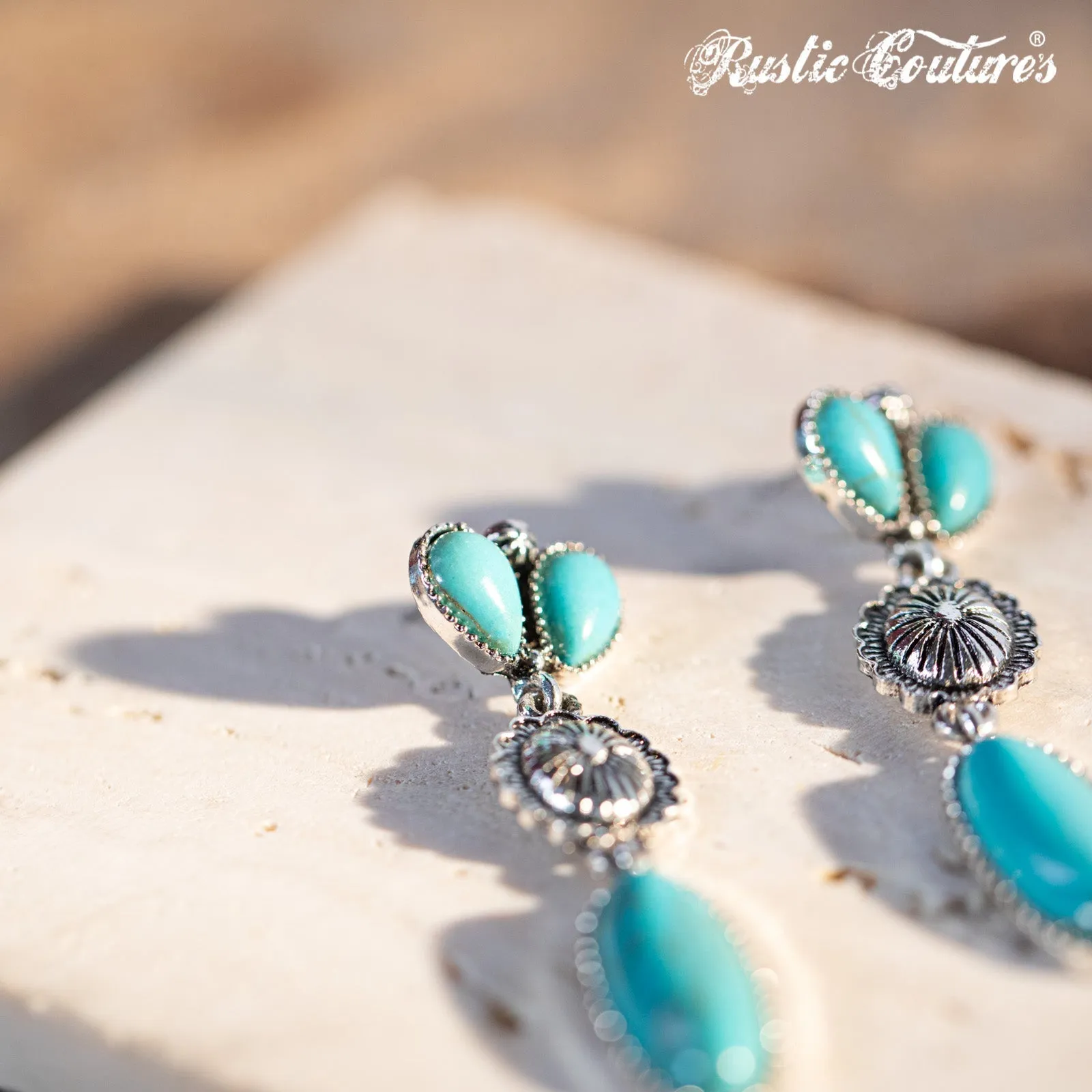 Rustic Couture's Navajo Oval  Concho Nature Turquoise Dangling Earring