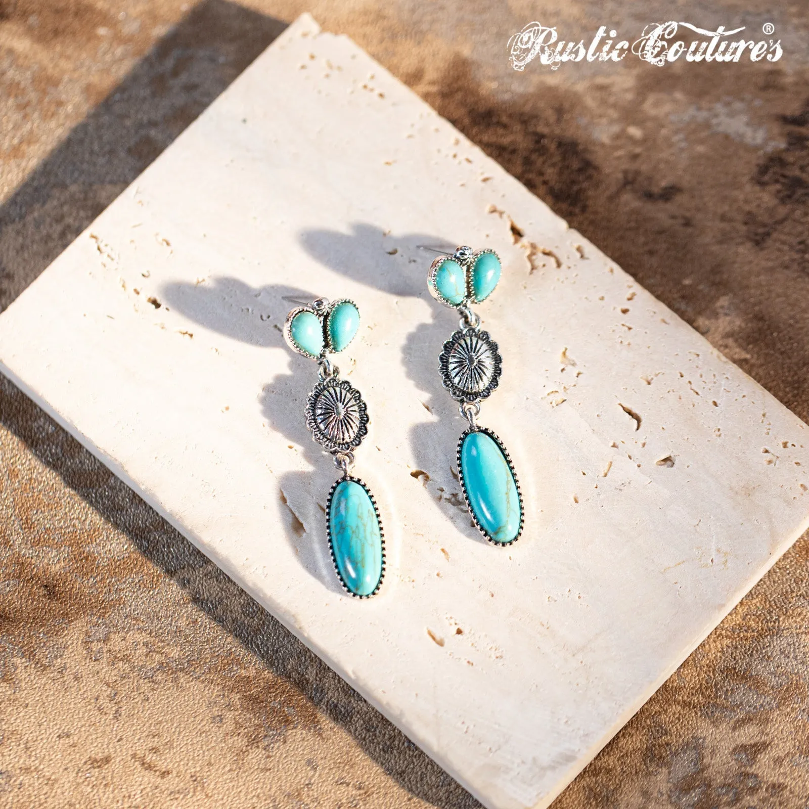 Rustic Couture's Navajo Oval  Concho Nature Turquoise Dangling Earring