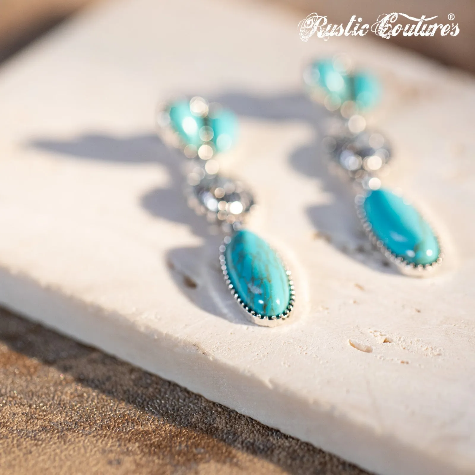 Rustic Couture's Navajo Oval  Concho Nature Turquoise Dangling Earring