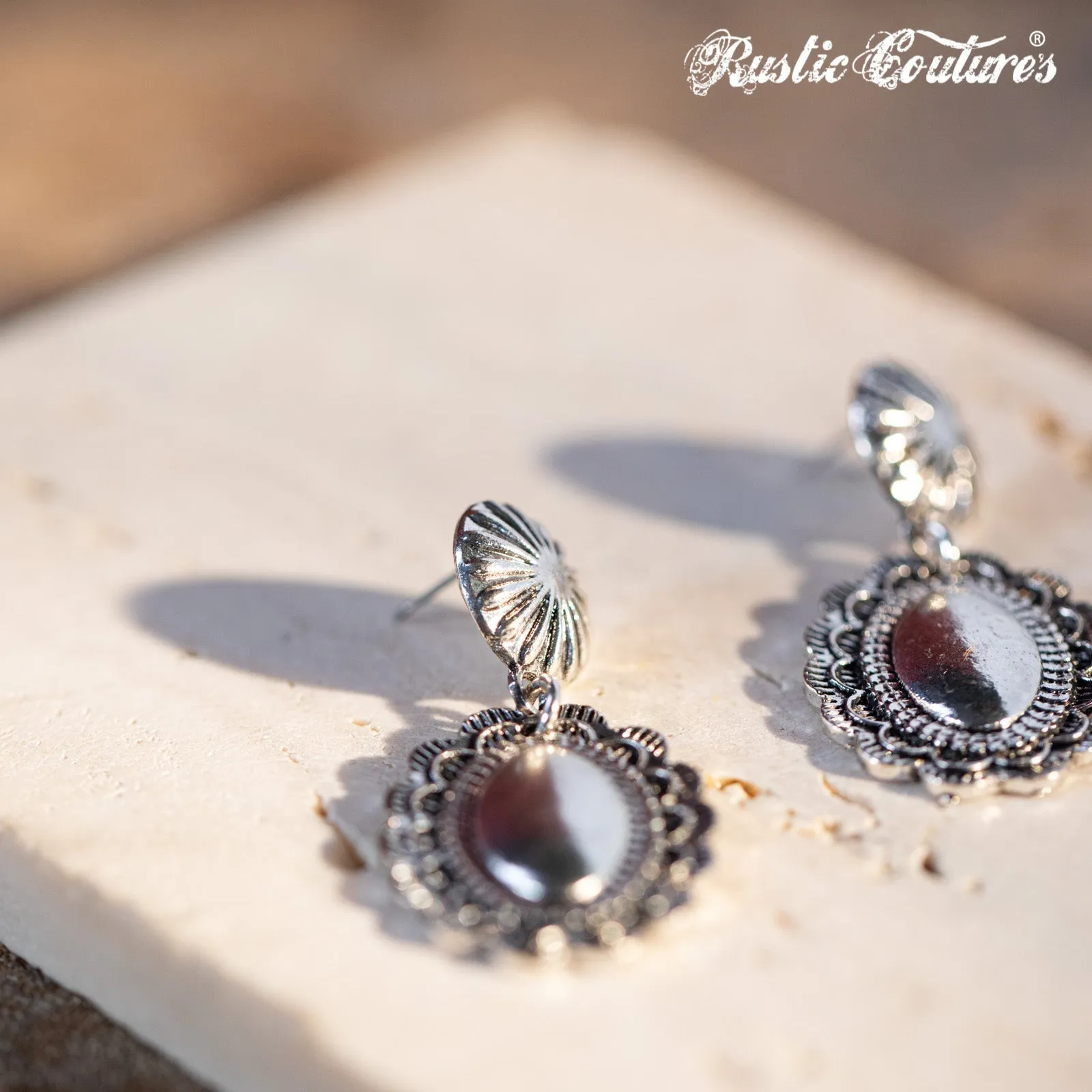 Rustic Couture's Navajo Silver Oval Concho Dangling Earring