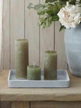 Set of 2 Rustic Moss Green Pillar Candles