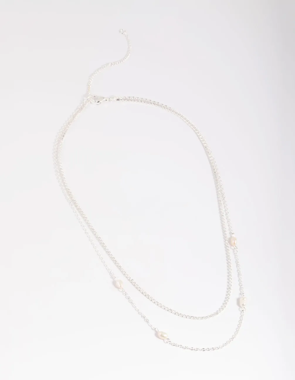 Silver Plated Pearl Layered Necklace